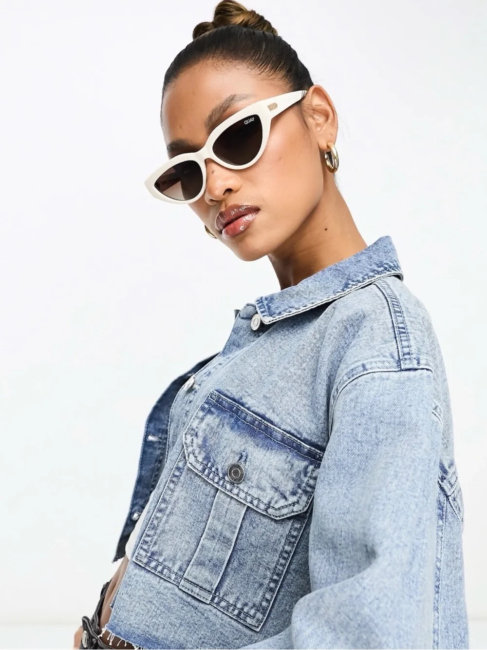 Quay Narrow Down Sunglasses - Bone